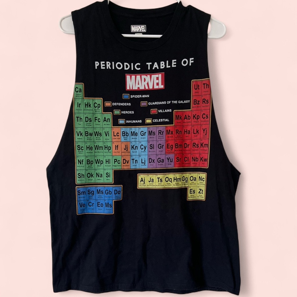 Women’s Large Marvel Sleeveless Periodic Table Cut Out Muscle Tee Women’s TShirt